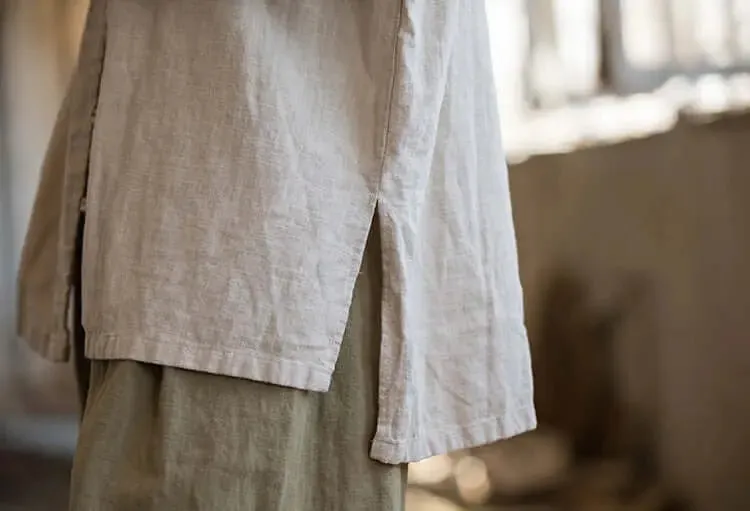 Elegant White Linen Blouse with Long Sleeves