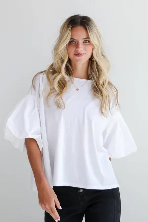 FINAL SALE - Poised Performance White Contrast Puff Sleeve Top