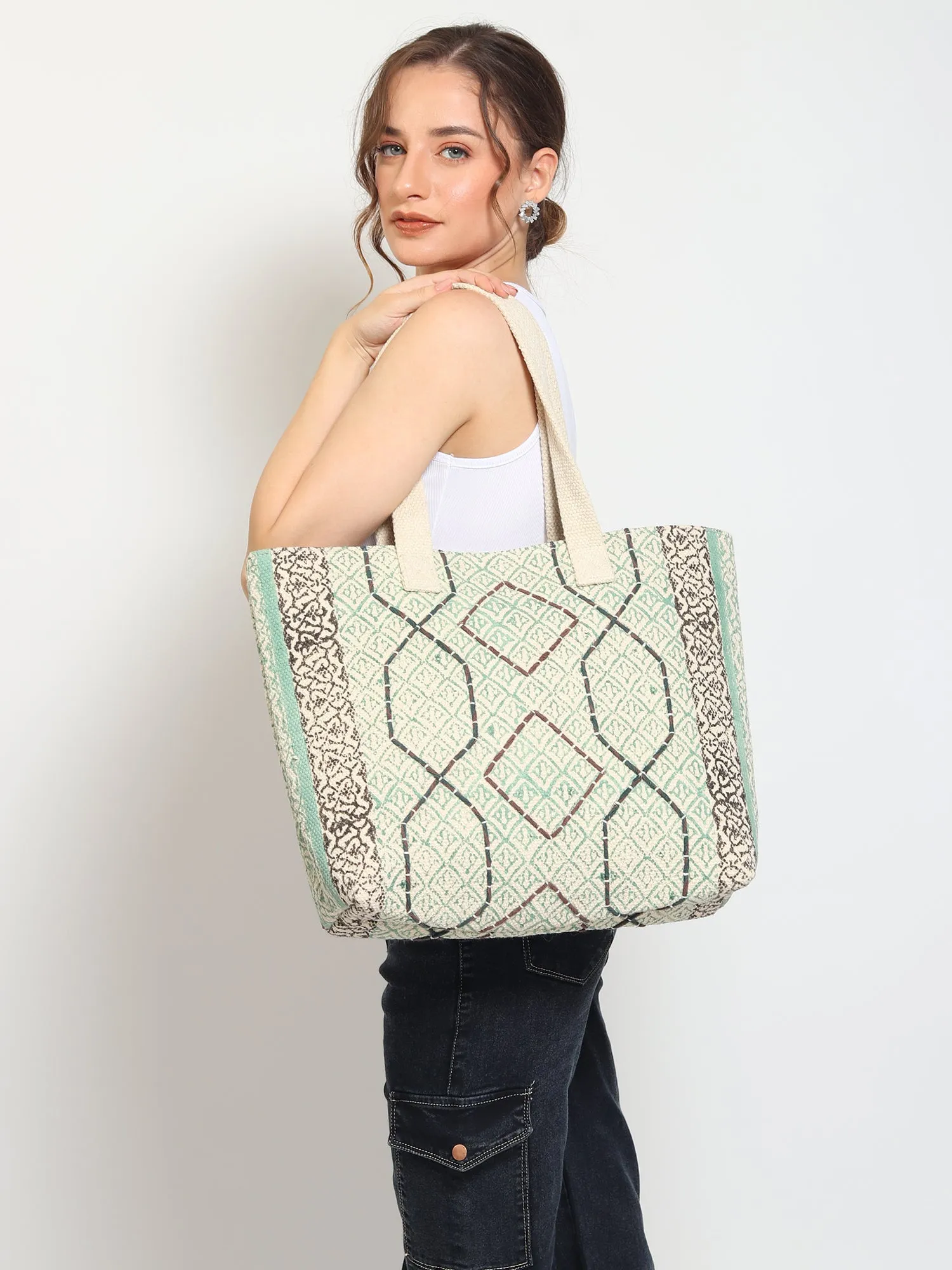 FLORA - BLOCK PRINTED COTTON TOTE BAG