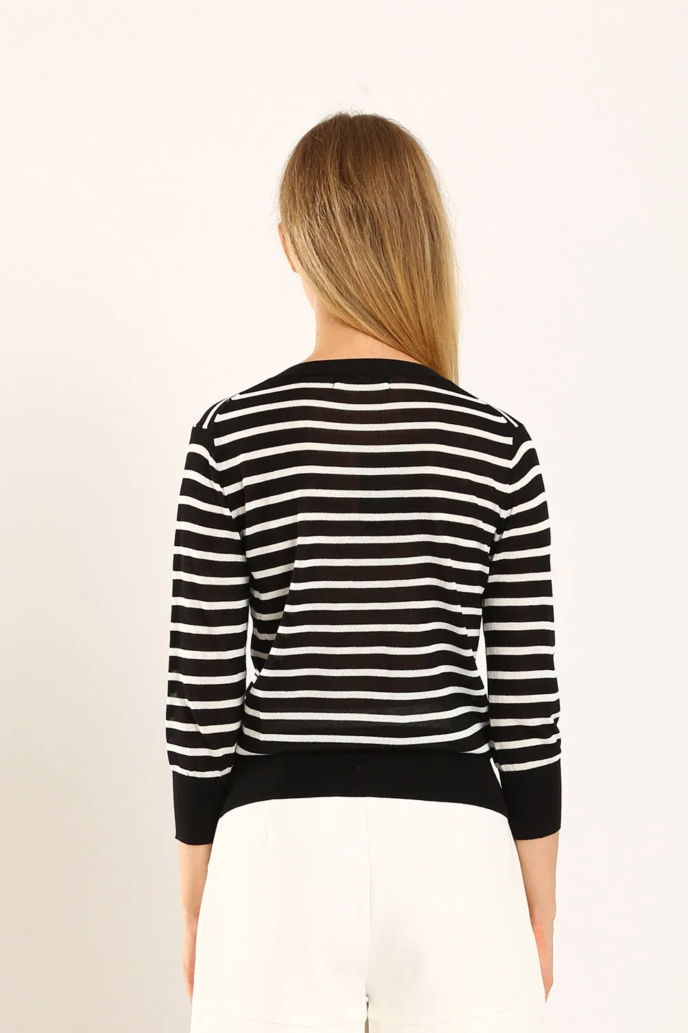 Gemma Striped Knit Cartigan in Black