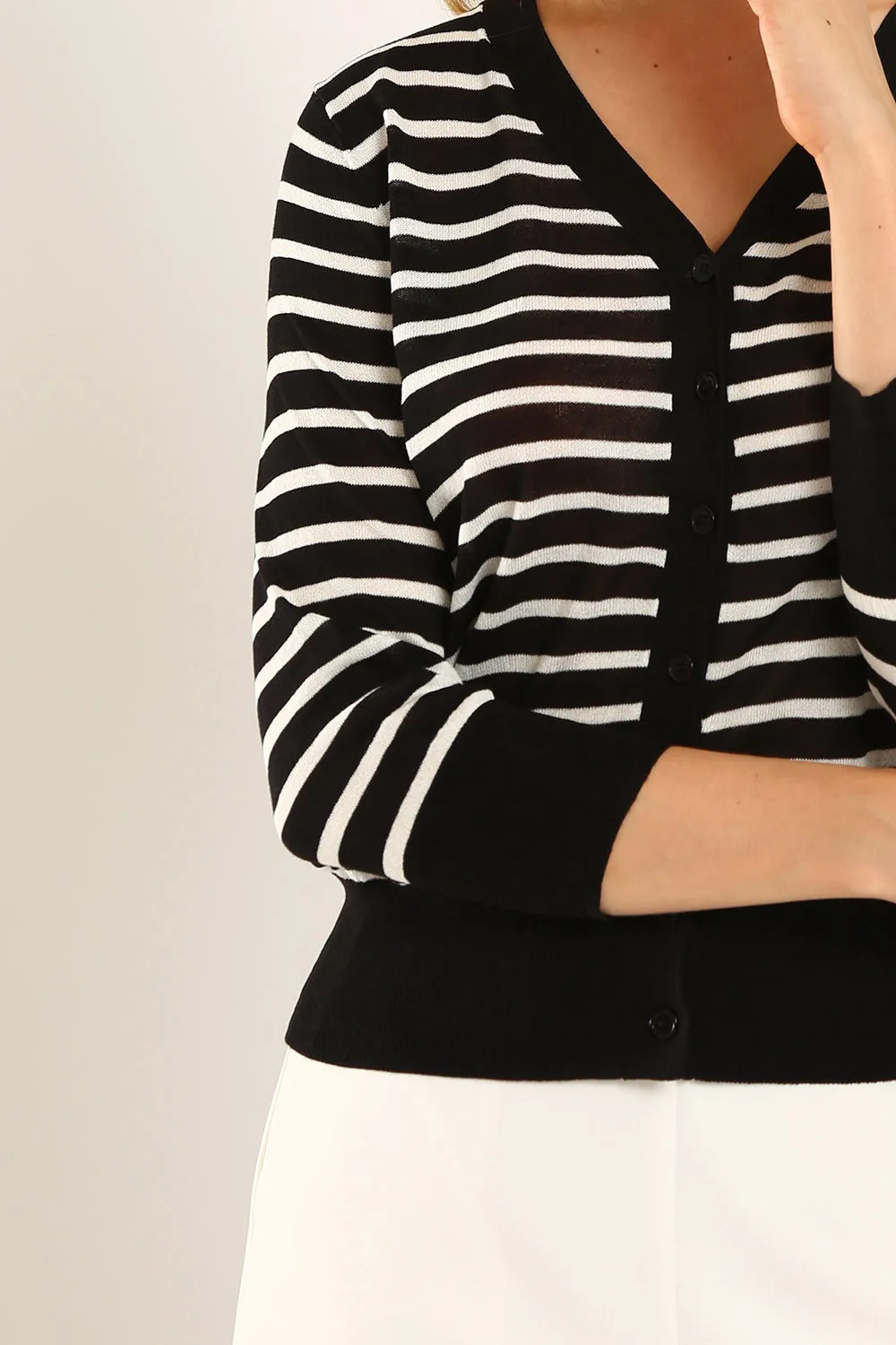 Gemma Striped Knit Cartigan in Black