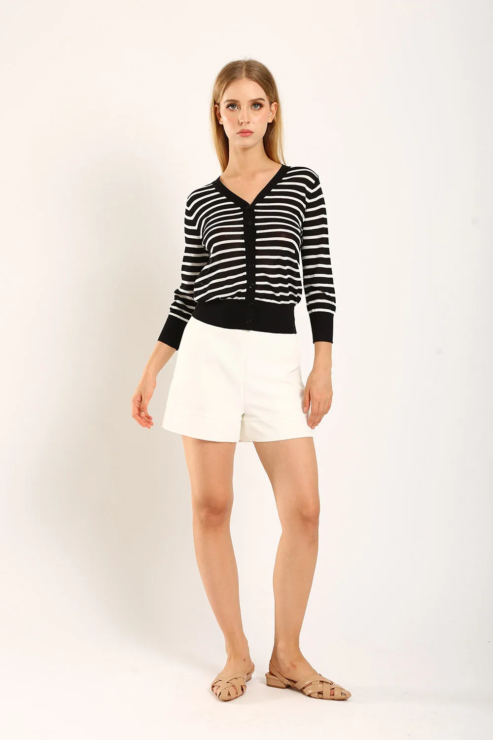 Gemma Striped Knit Cartigan in Black