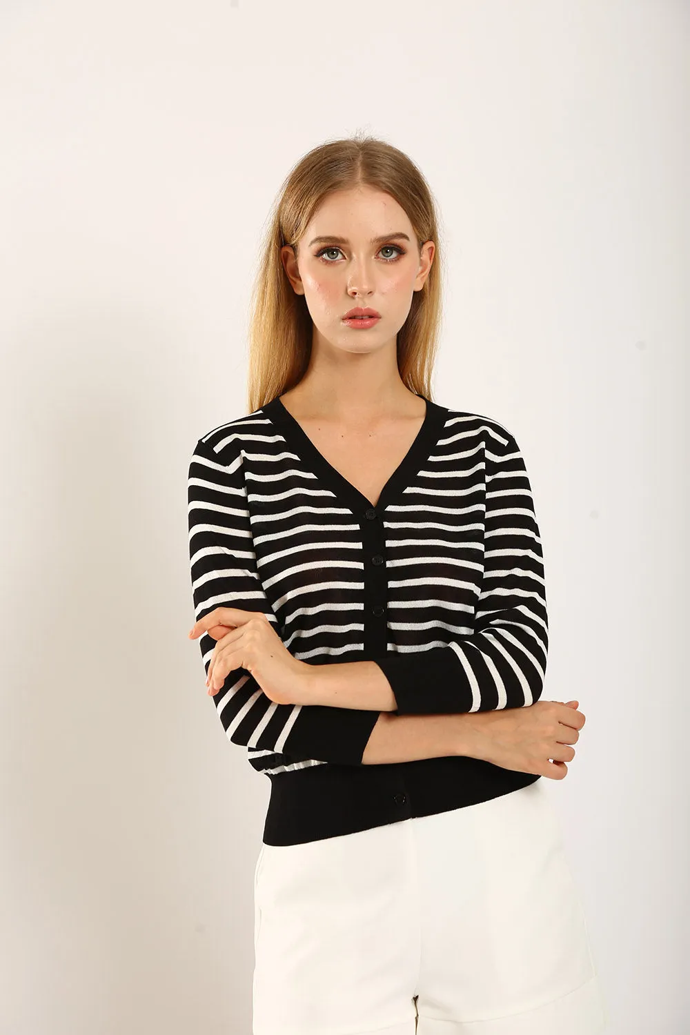 Gemma Striped Knit Cartigan in Black