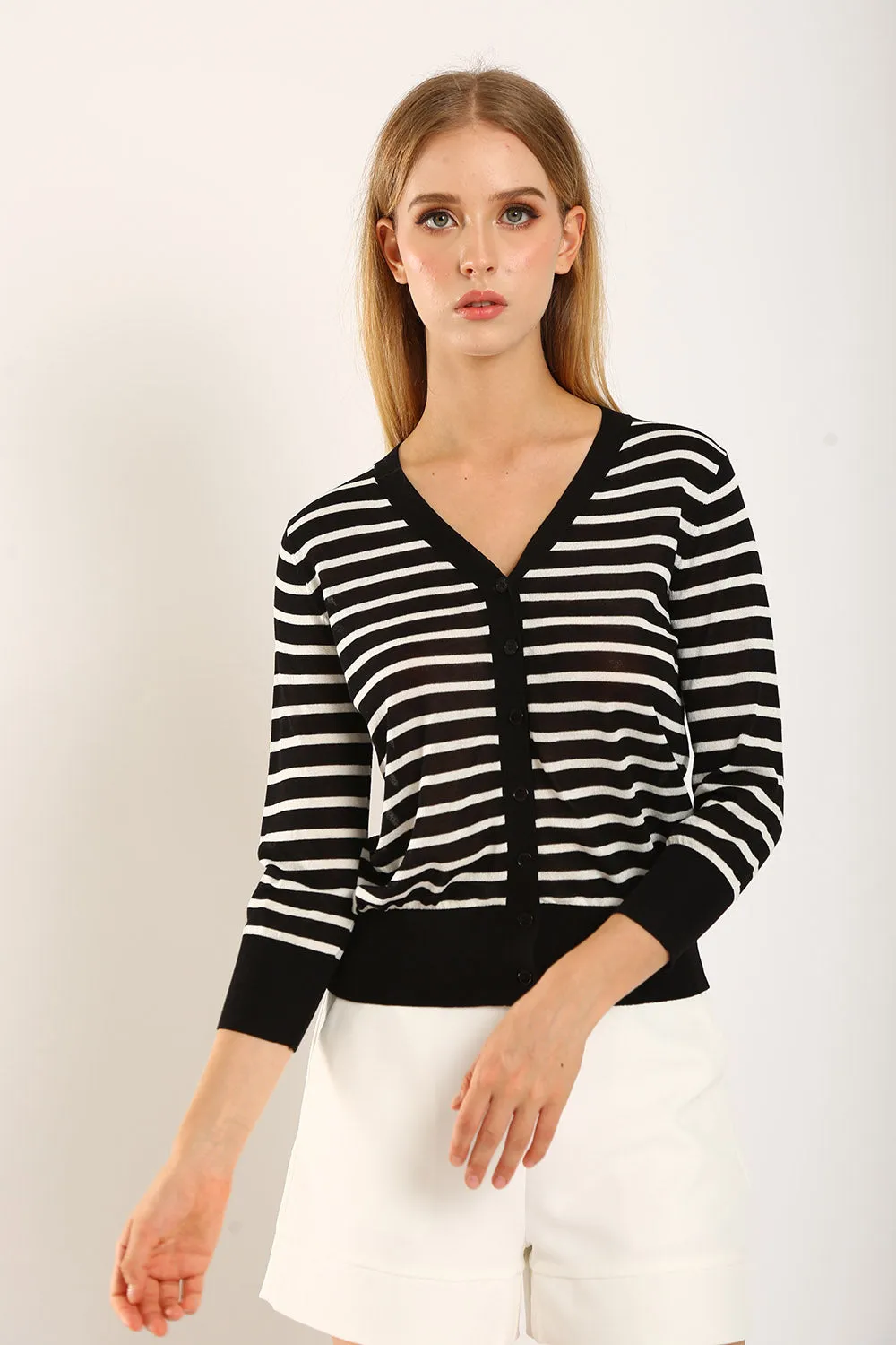 Gemma Striped Knit Cartigan in Black