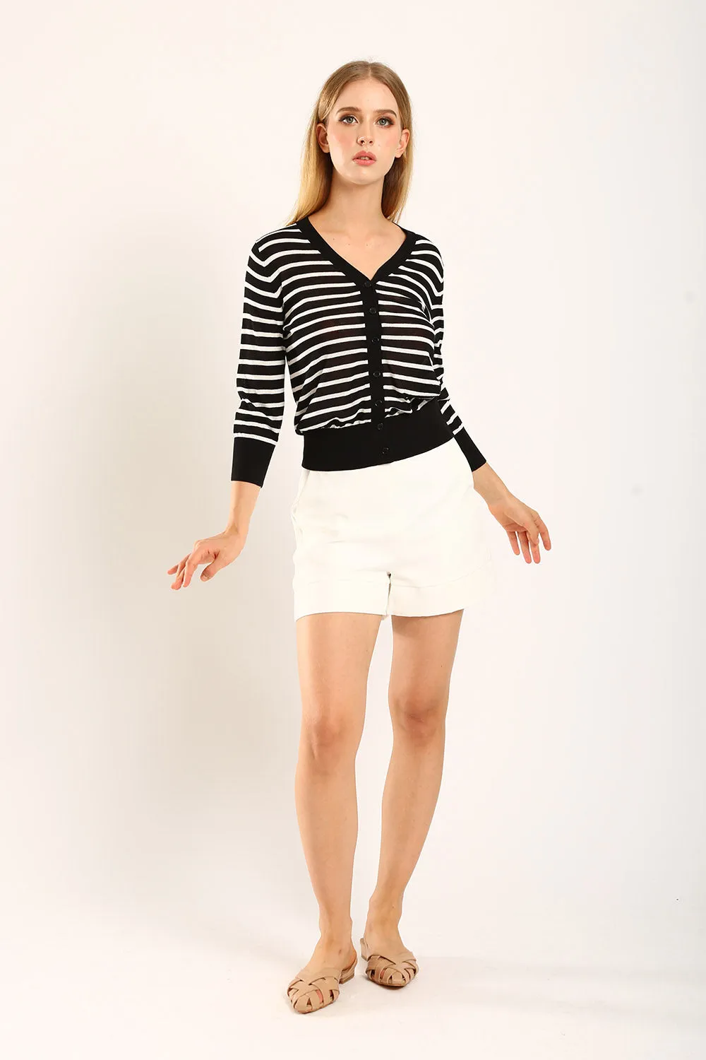 Gemma Striped Knit Cartigan in Black