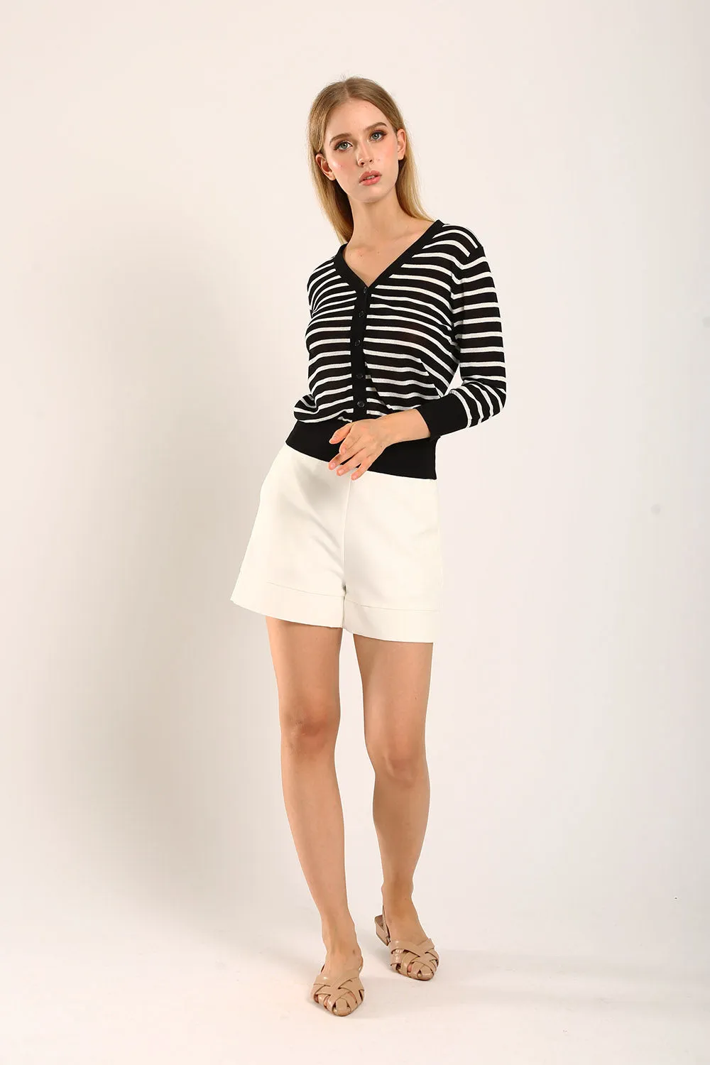 Gemma Striped Knit Cartigan in Black