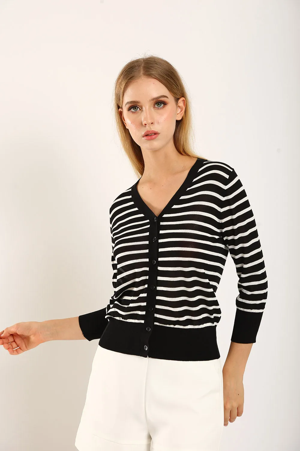 Gemma Striped Knit Cartigan in Black