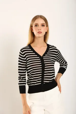 Gemma Striped Knit Cartigan in Black