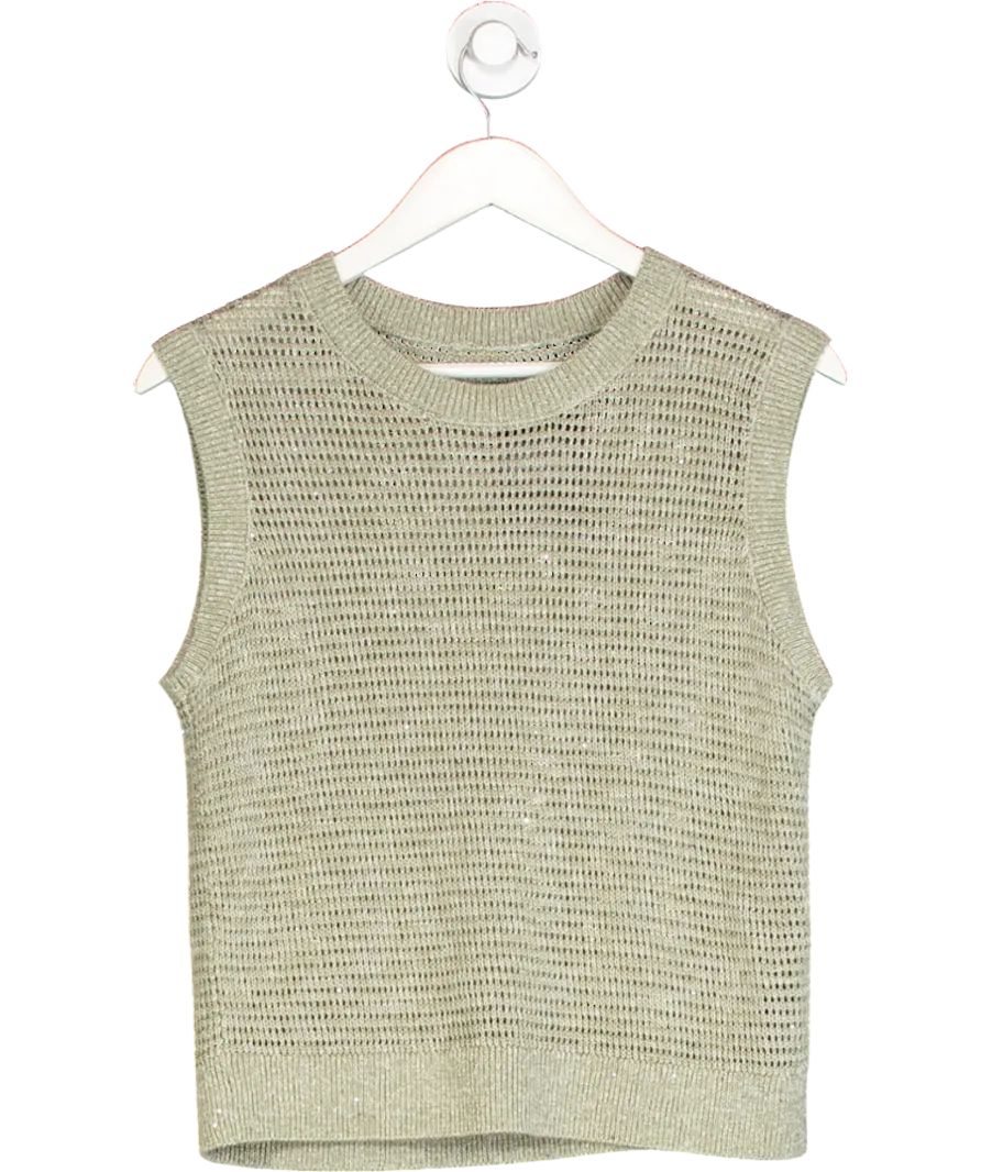 GOELIA Green Linen Sequin Open Knit Vest Top UK M