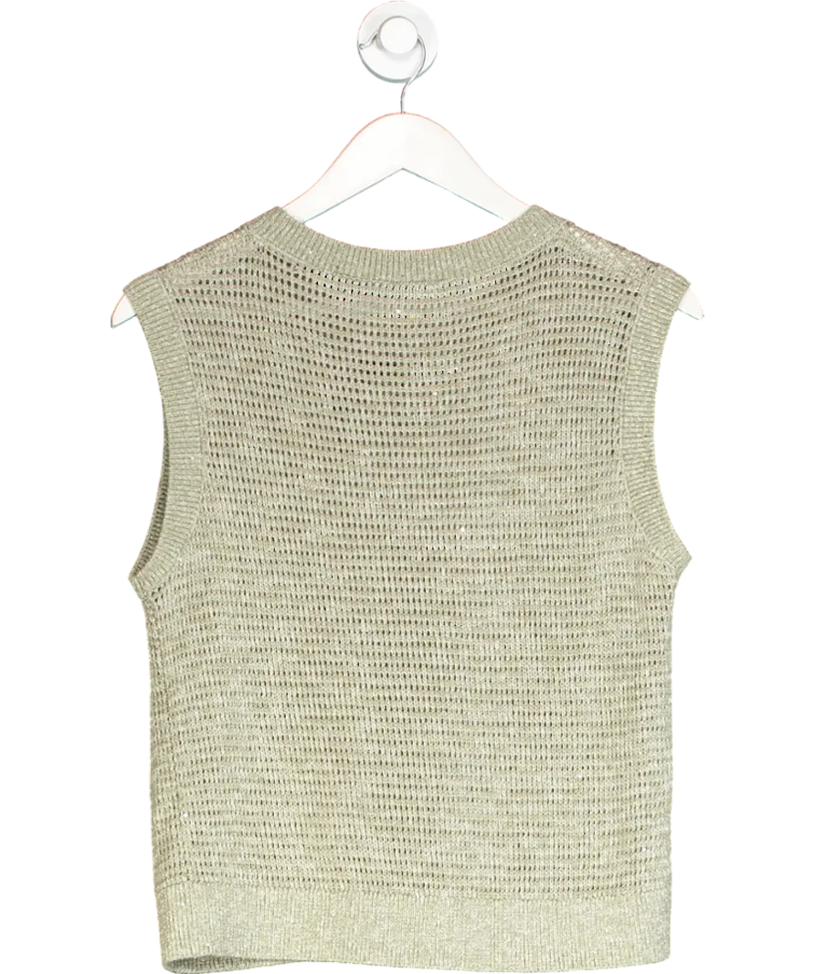 GOELIA Green Linen Sequin Open Knit Vest Top UK M