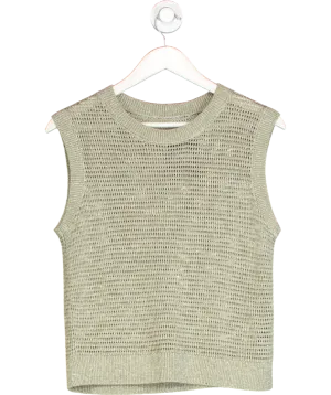 GOELIA Green Linen Sequin Open Knit Vest Top UK M