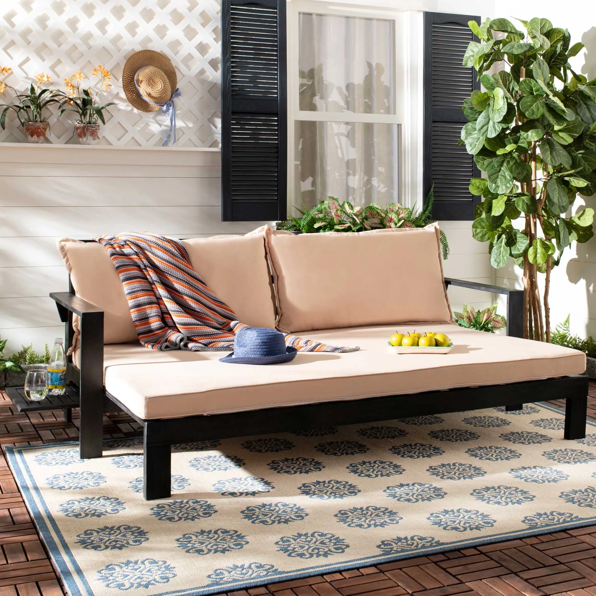 Halona Sun Lounger With Pullout Table Dark Slate Gray/Sahara Beige