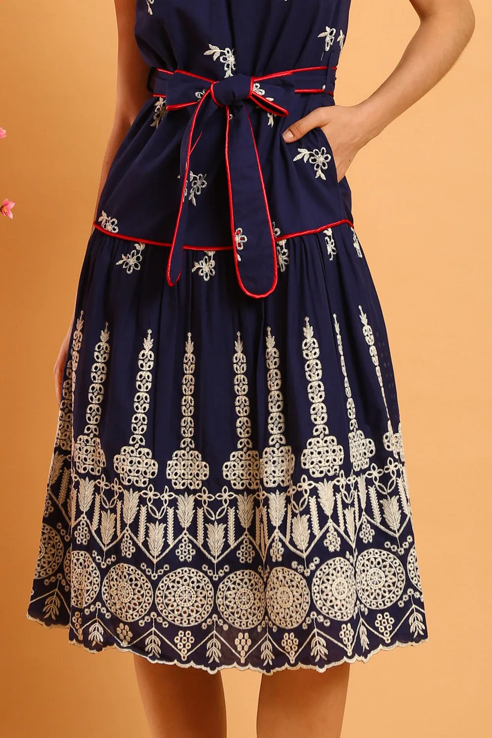 Harleen Floral Embroidered Cheongsam in Navy Blue
