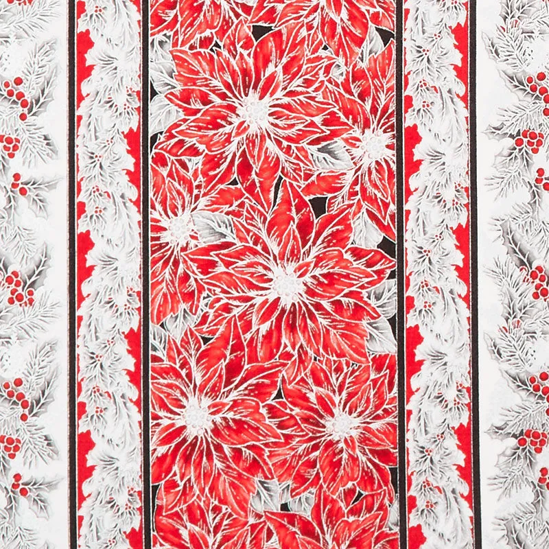 Holiday Flourish Scarlet - Stripe Scarlet Metallic Yardage