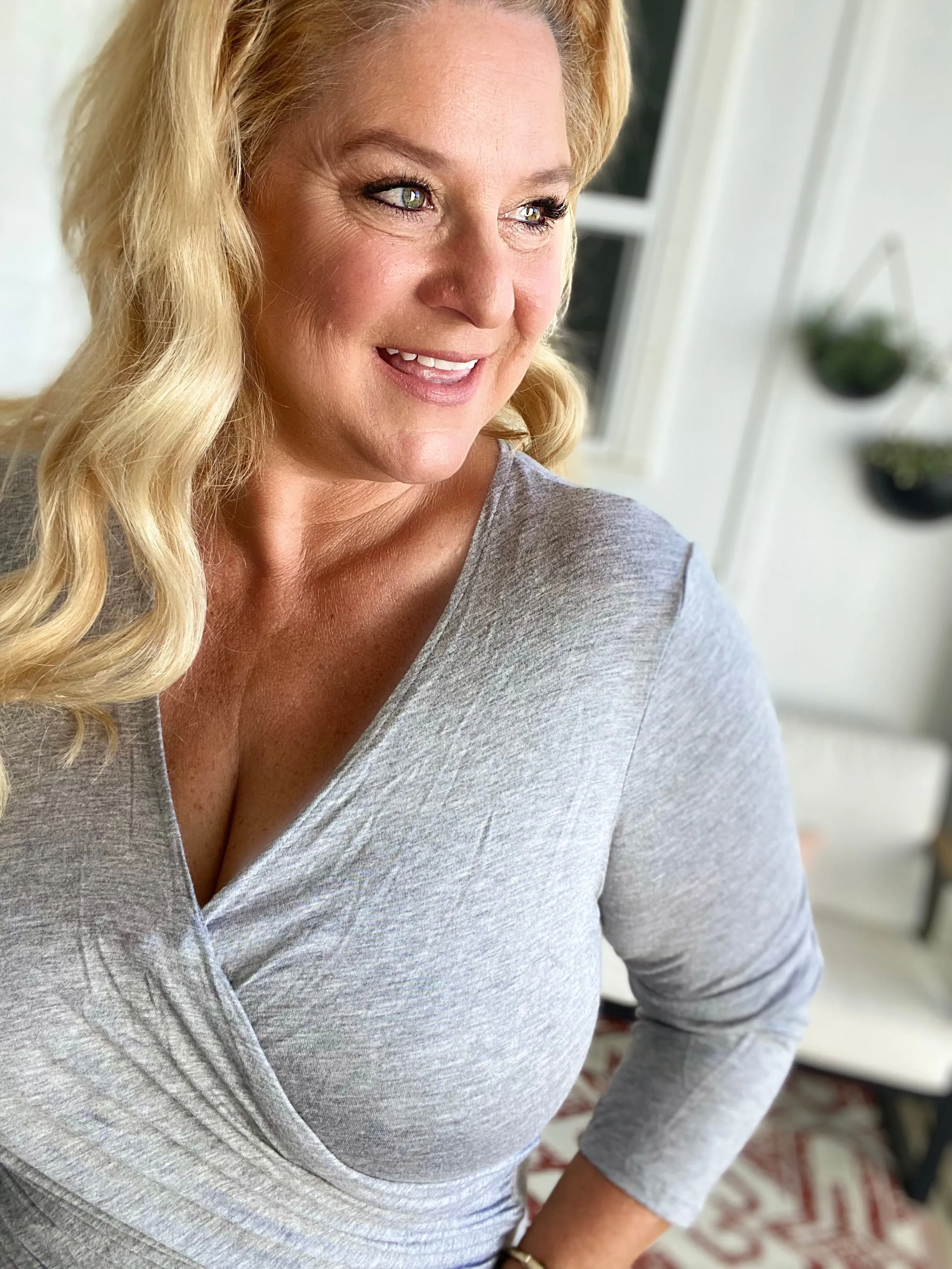 Hug Me Tight Criss Cross Top in Gray