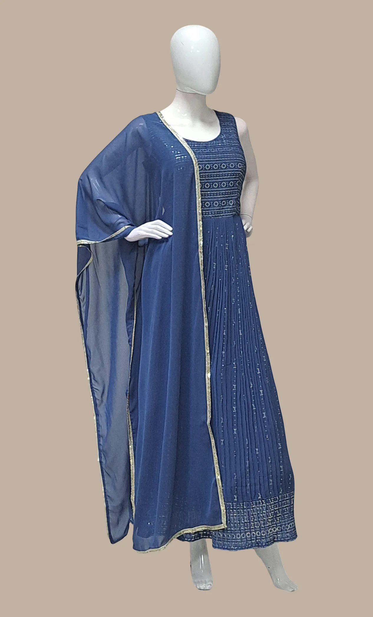 Intel Blue Embroidered Gown & Dupatta