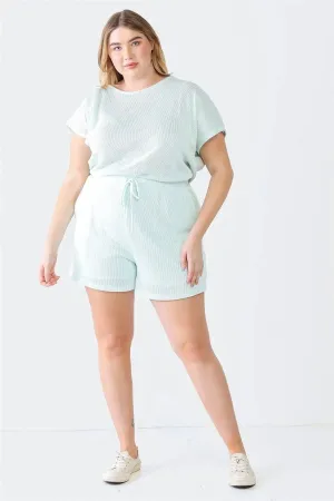 Junior Plus Mint Knit Dolman Sleeve Two Pocket Wrap Back Romper /3-2-1