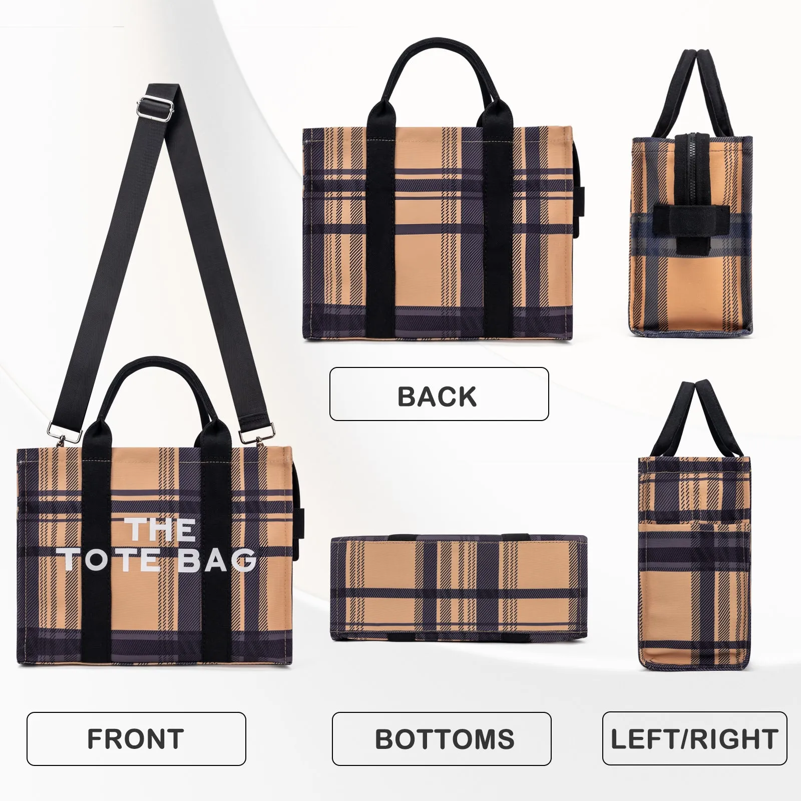 Large Plaid Canvas Tote Handbags for Women