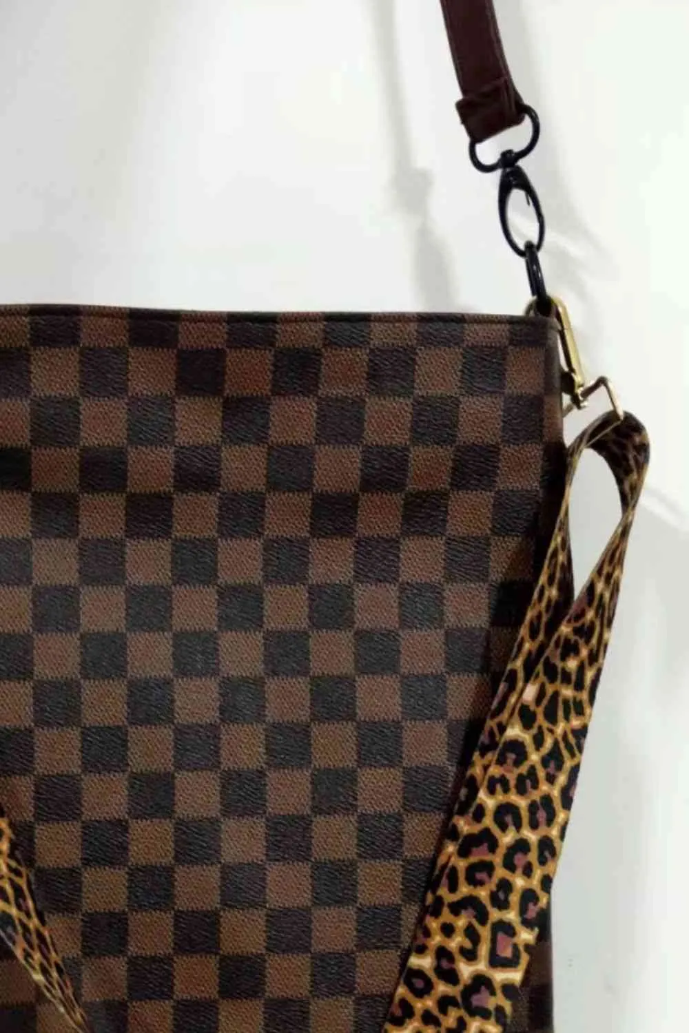 Large PU Leather Shoulder Bag with Floral, Leopard, and Plaid Patterns | Imported