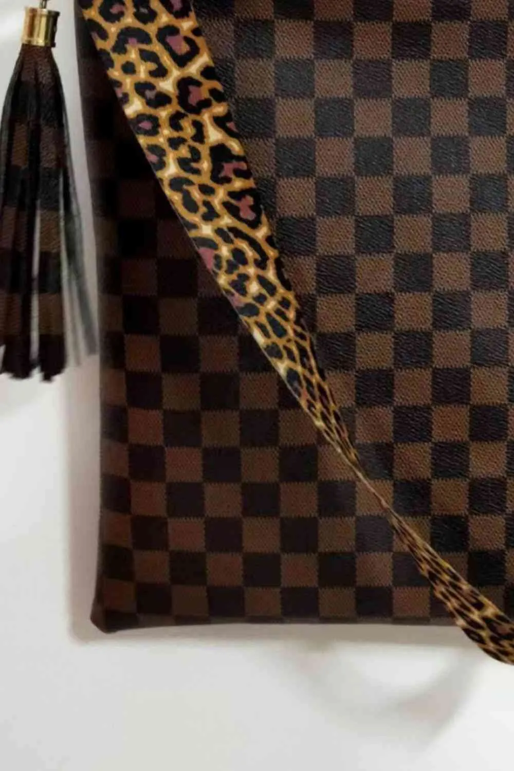 Large PU Leather Shoulder Bag with Floral, Leopard, and Plaid Patterns | Imported