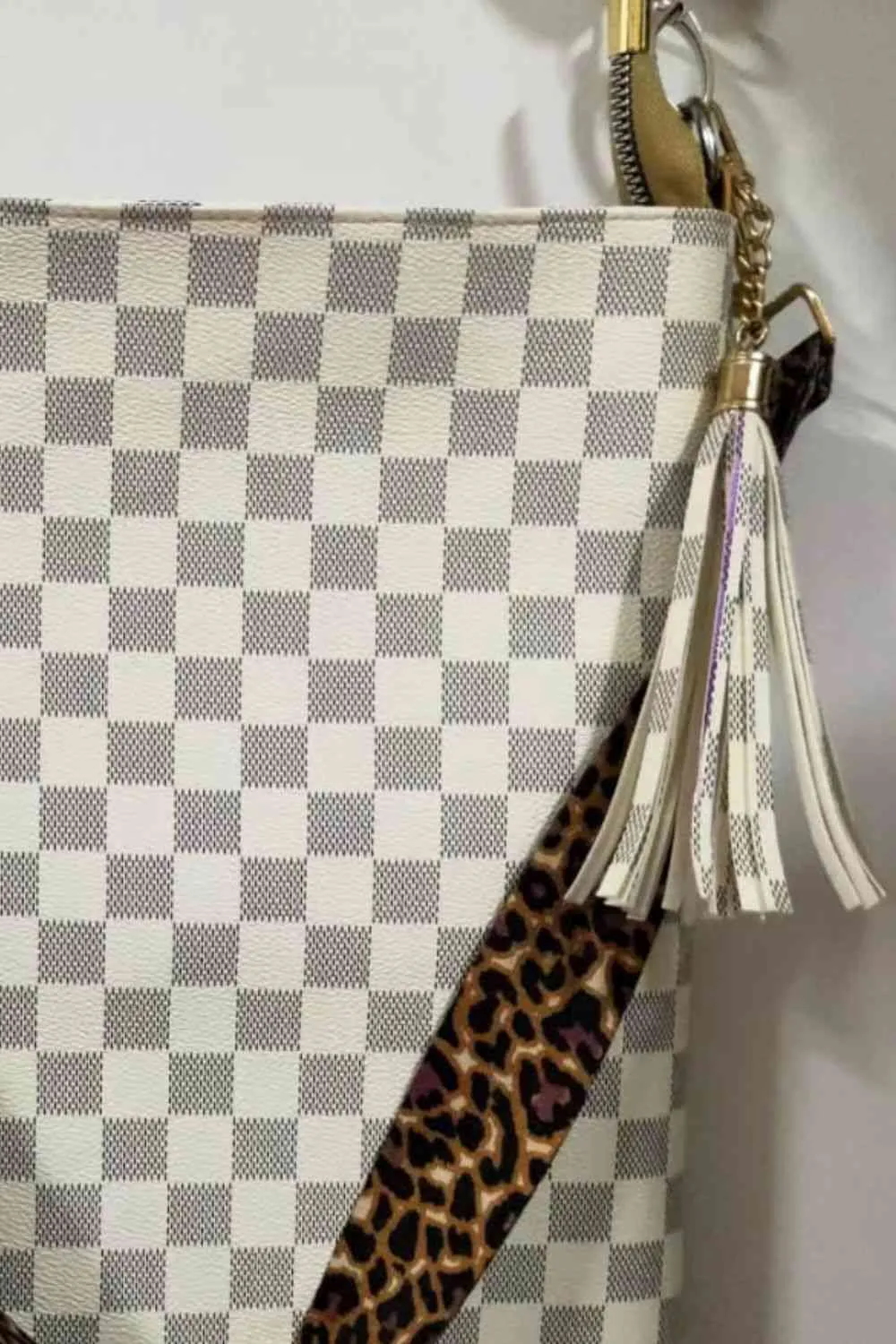Large PU Leather Shoulder Bag with Floral, Leopard, and Plaid Patterns | Imported
