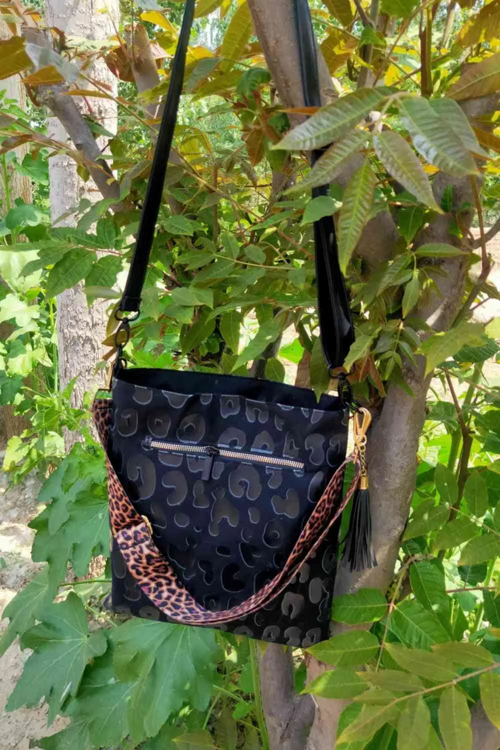 Large PU Leather Shoulder Bag with Floral, Leopard, and Plaid Patterns | Imported