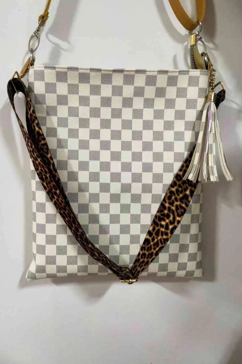 Large PU Leather Shoulder Bag with Floral, Leopard, and Plaid Patterns | Imported