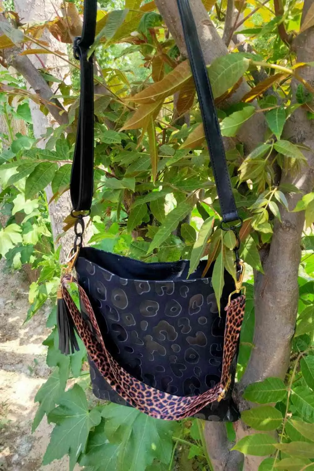 Large PU Leather Shoulder Bag with Floral, Leopard, and Plaid Patterns | Imported