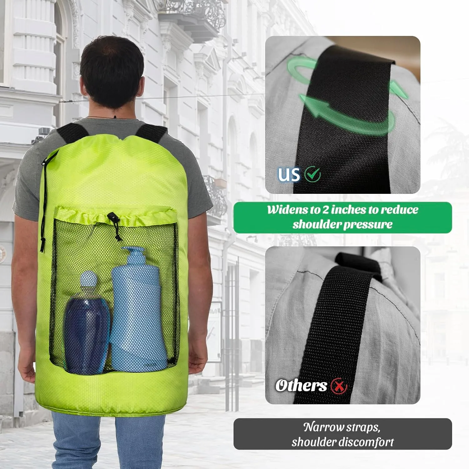 Laundry Bag Backpack Large Travel Laundry Bag with Mesh Pocket & Adjustable Shoulder Straps Portable Backpack Laundry Bag for College Dorm, Apartment