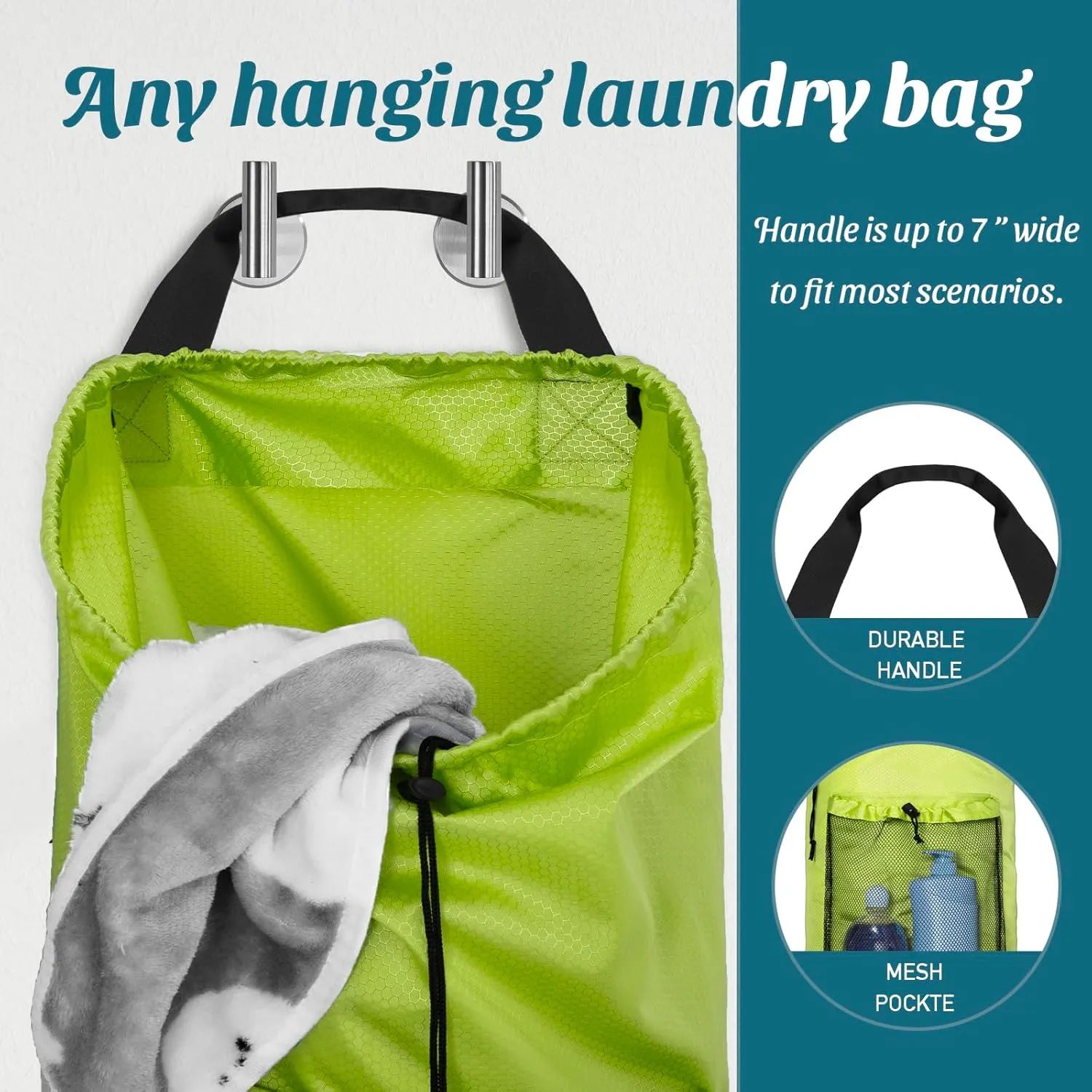 Laundry Bag Backpack Large Travel Laundry Bag with Mesh Pocket & Adjustable Shoulder Straps Portable Backpack Laundry Bag for College Dorm, Apartment