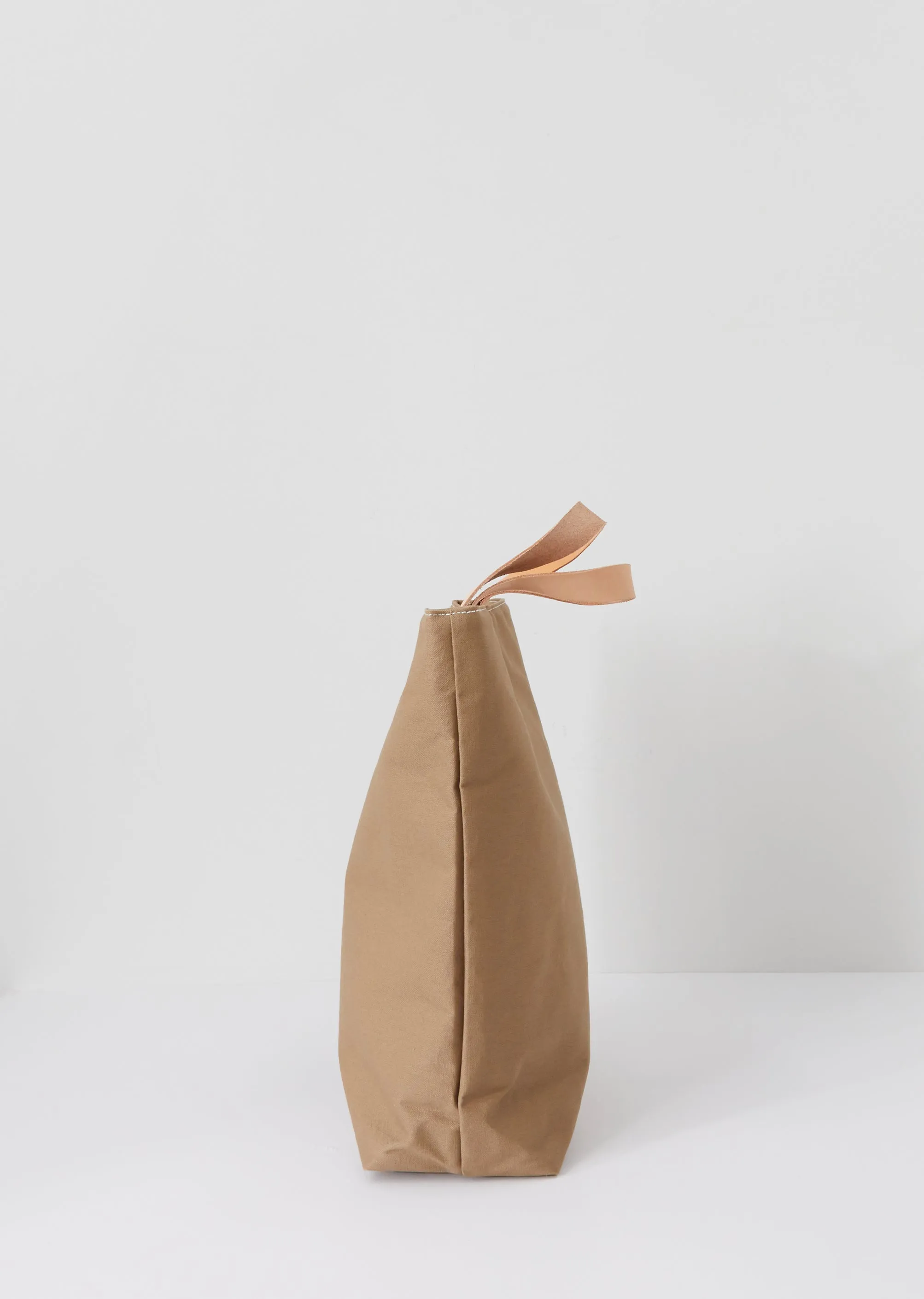 Leather Handle Canvas Tote — Beige