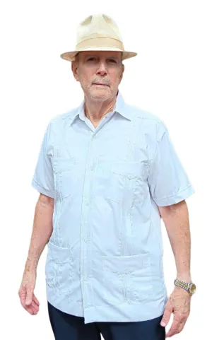 Linen Look White Short Sleeve Guayabera