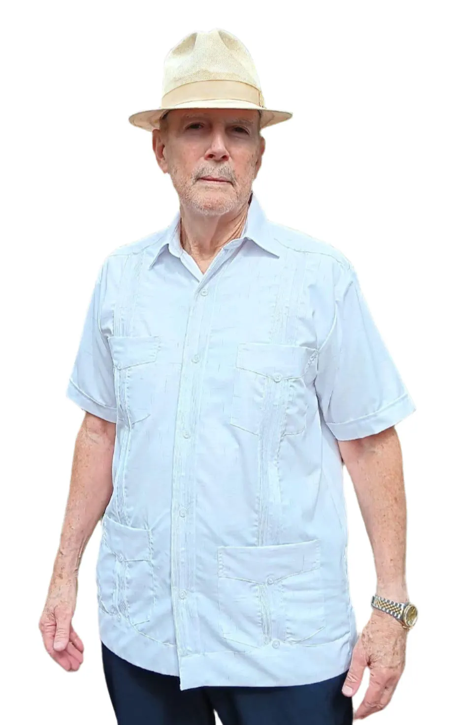 Linen Look White Short Sleeve Guayabera