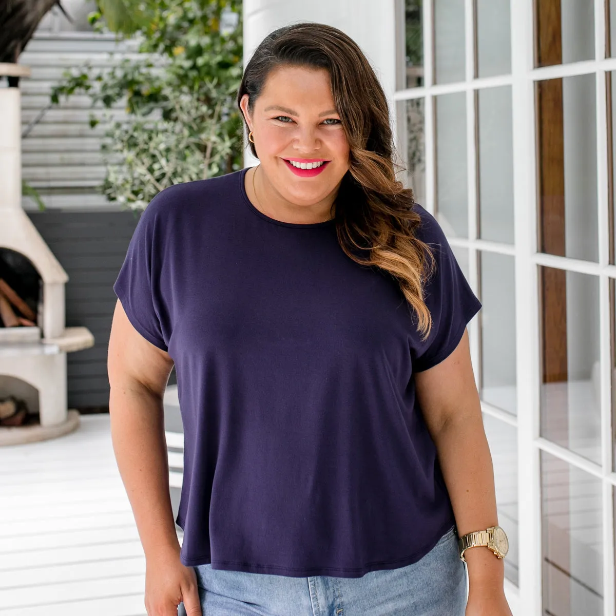 Louisa crew-neck tee - navy