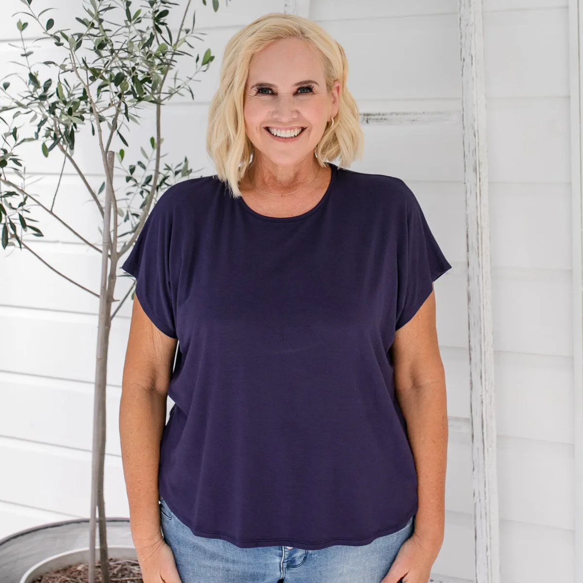 Louisa crew-neck tee - navy