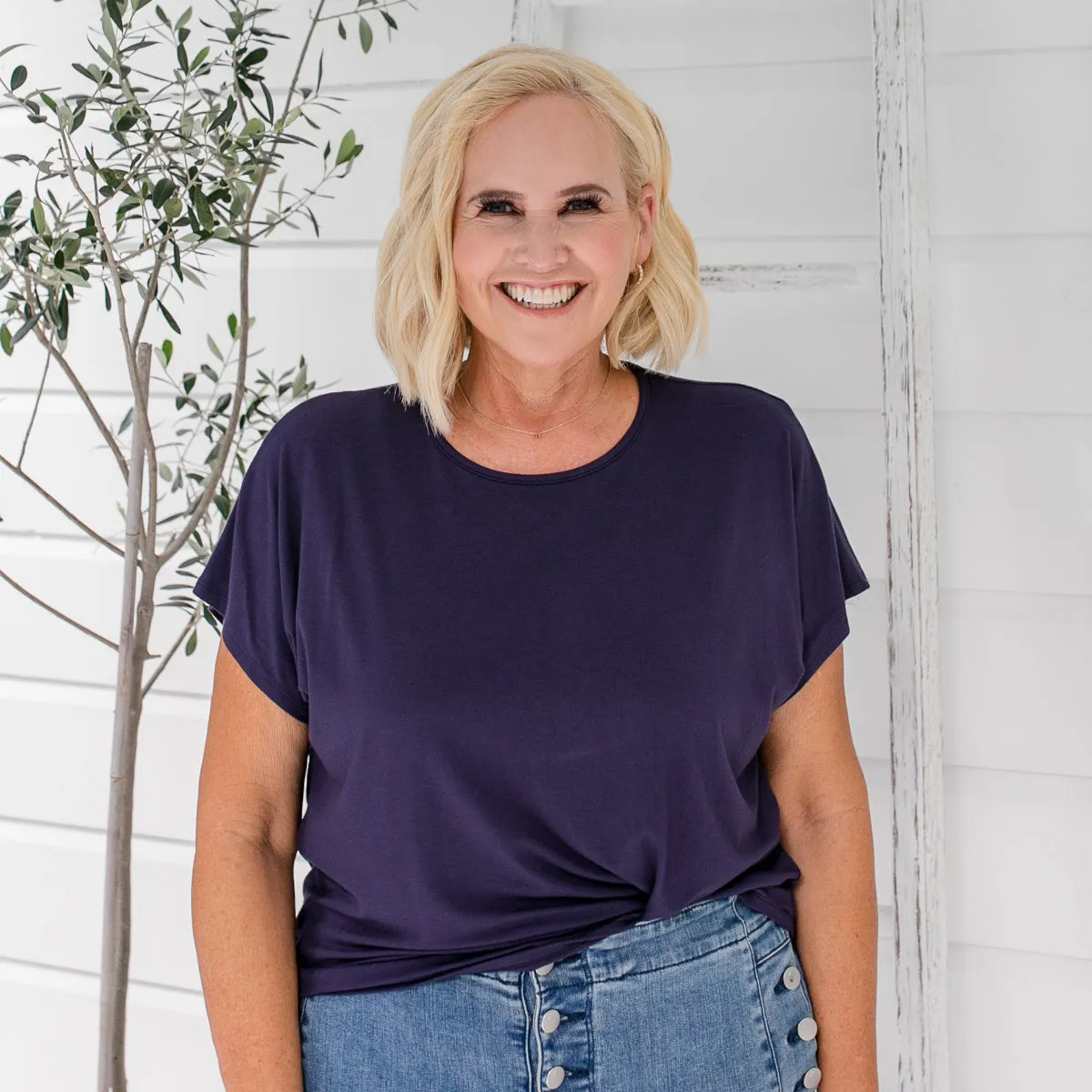 Louisa crew-neck tee - navy