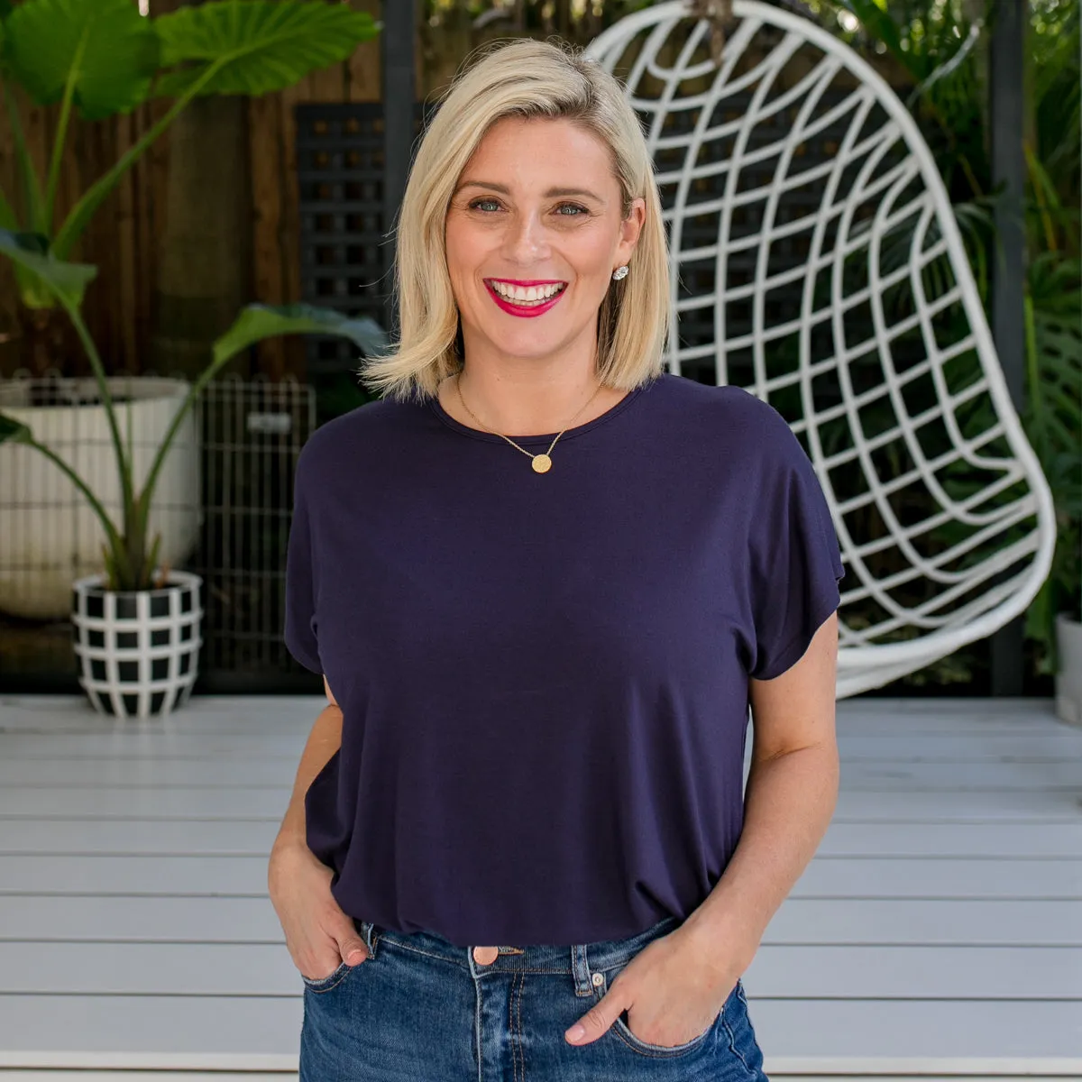 Louisa crew-neck tee - navy