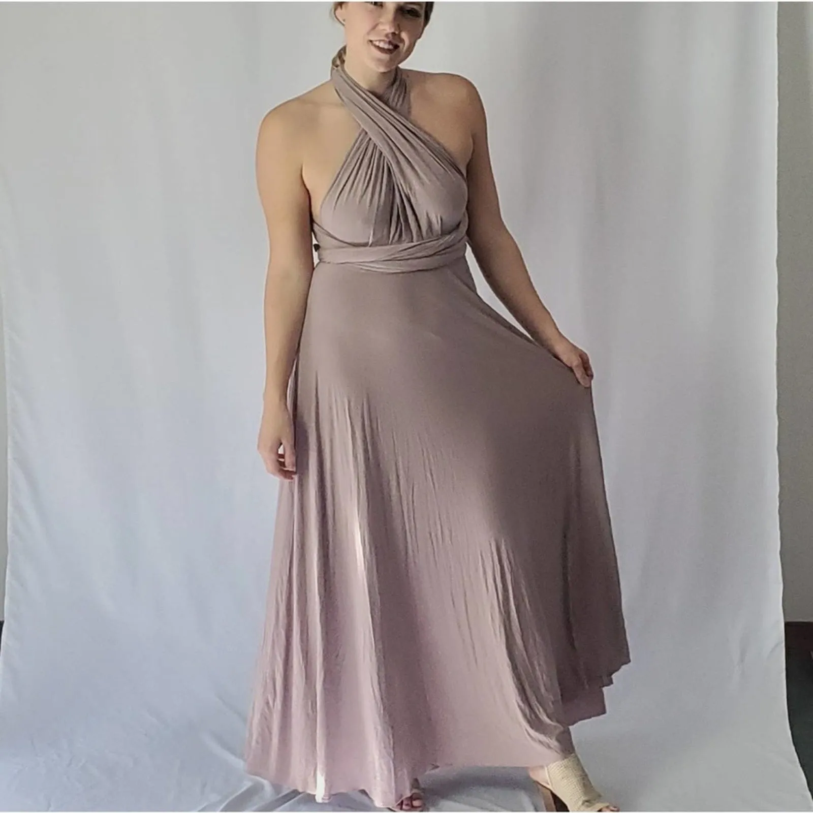 Lulu's Tricks of the Trade Maxi taupe dress