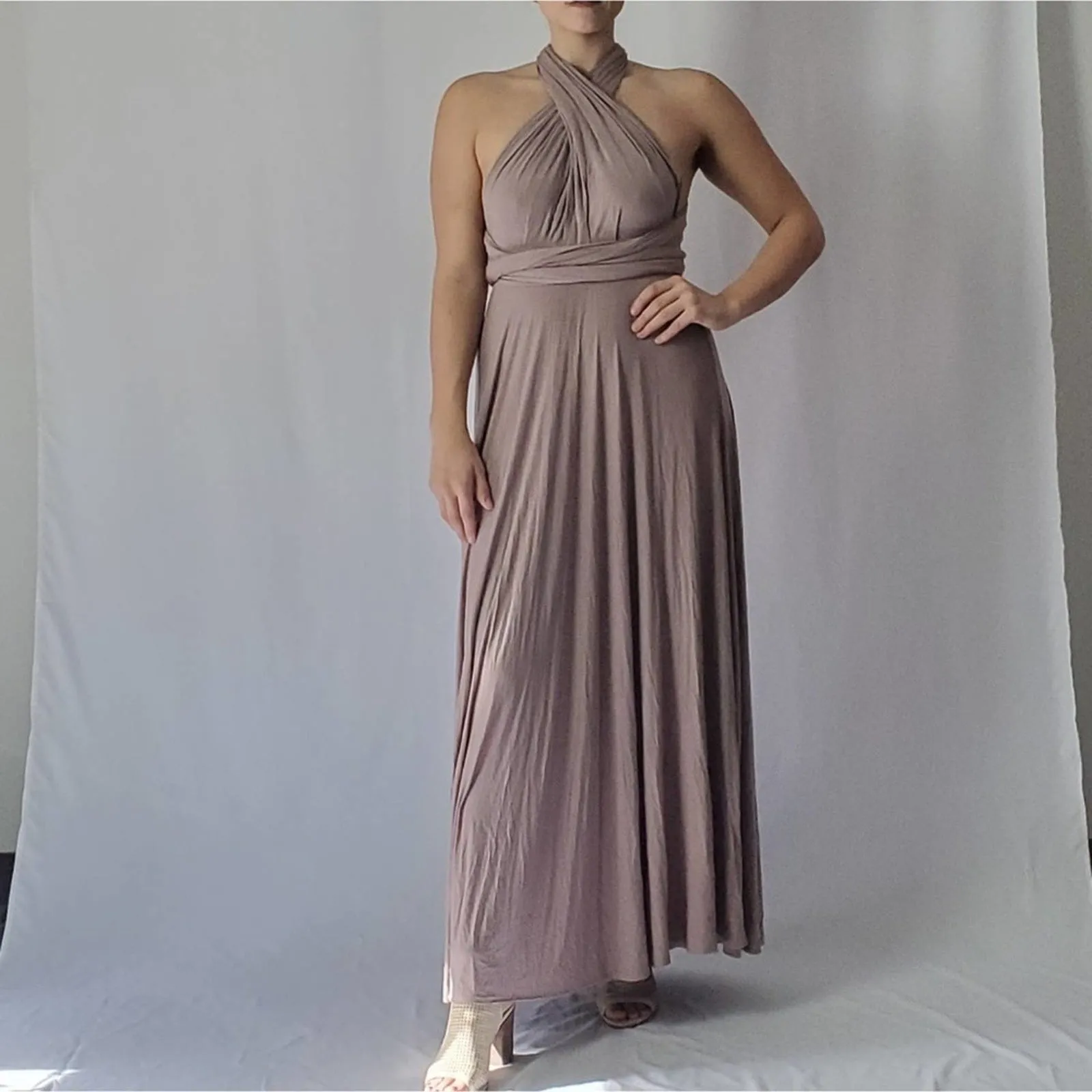 Lulu's Tricks of the Trade Maxi taupe dress