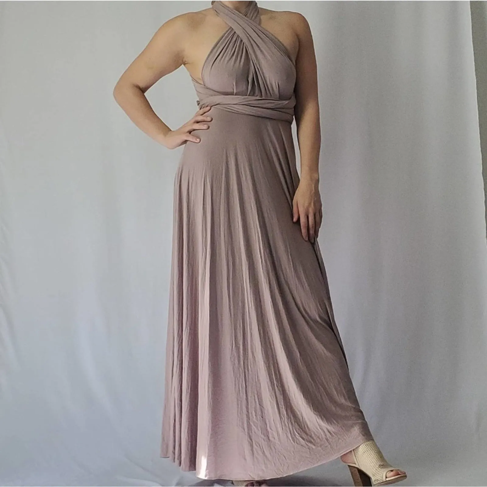 Lulu's Tricks of the Trade Maxi taupe dress