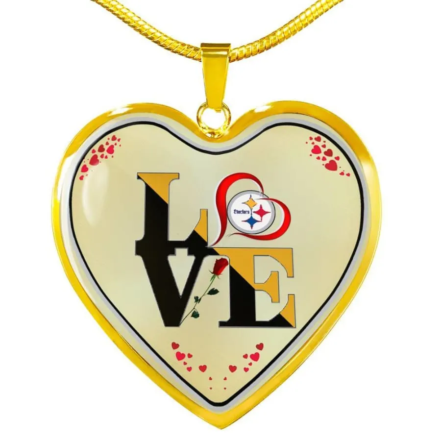 Luxury "Love Steelers" Necklace|Nfl Pittsburgh steelers Engravable Jewelry (Stainless/Gold)