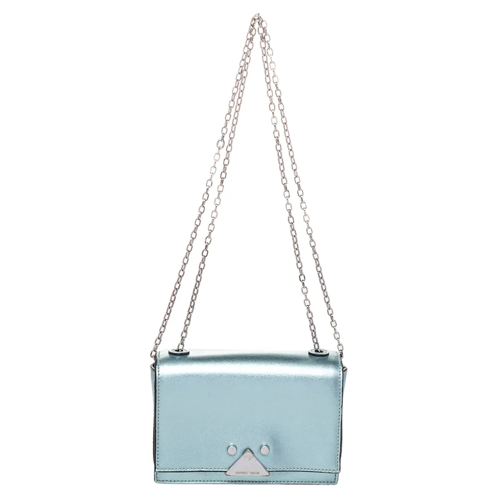 Metallic Mint Green Leather Chain Shoulder Bag