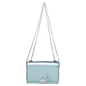 Metallic Mint Green Leather Chain Shoulder Bag
