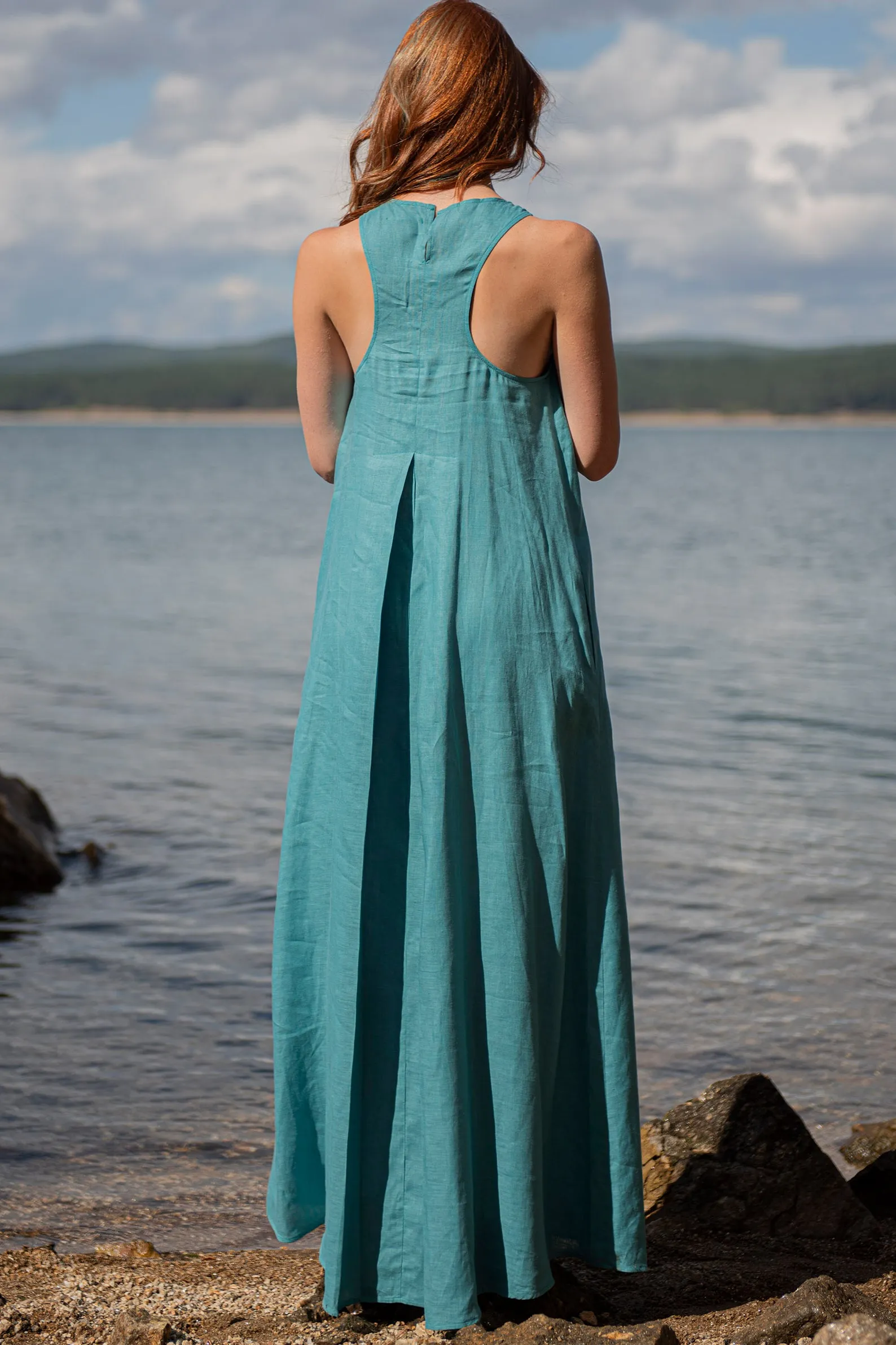 Minimalist Linen Dress with Pleat Detail