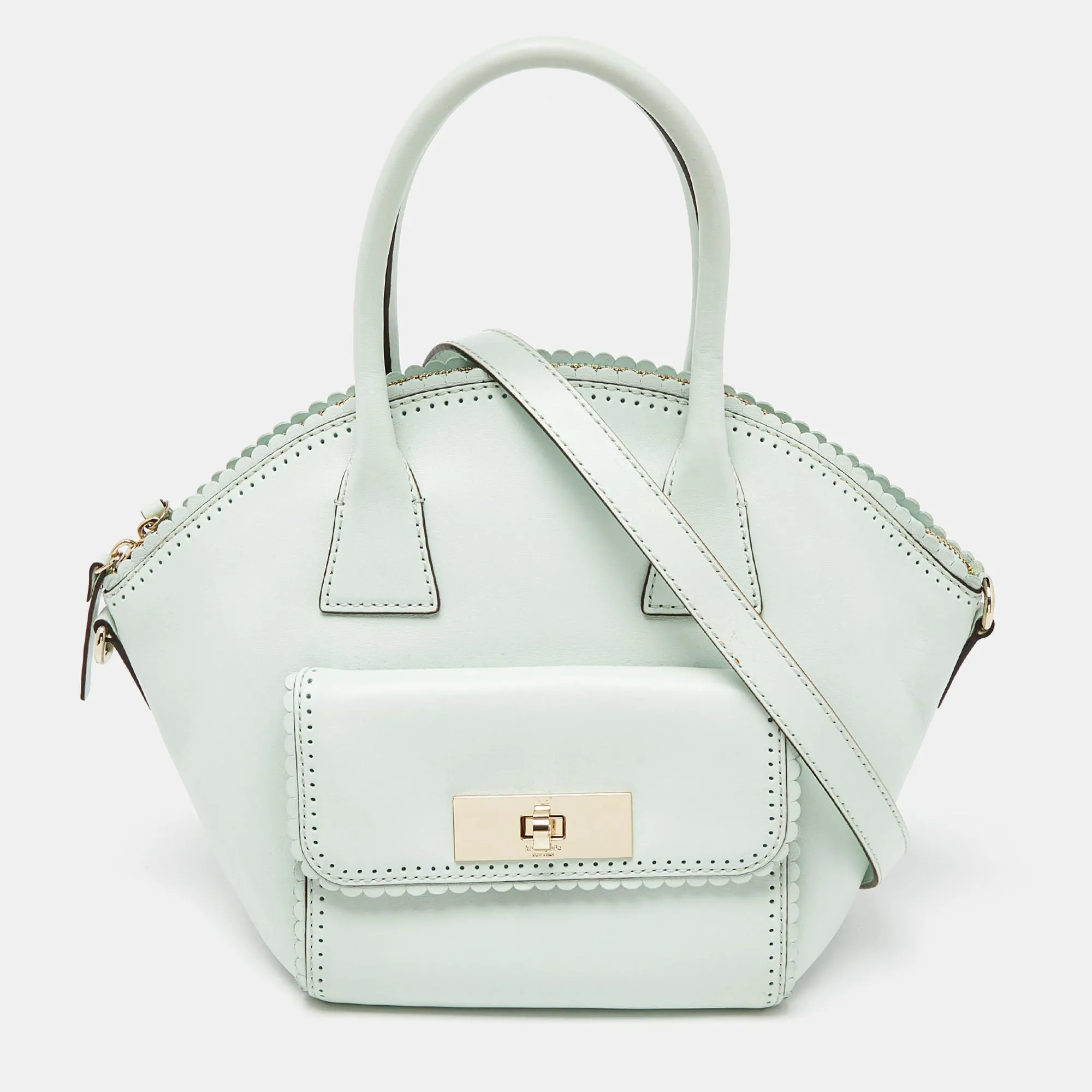 Mint Green Scalloped Leather Satchel