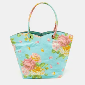 Multicolor Floral Print Canvas Open Tote