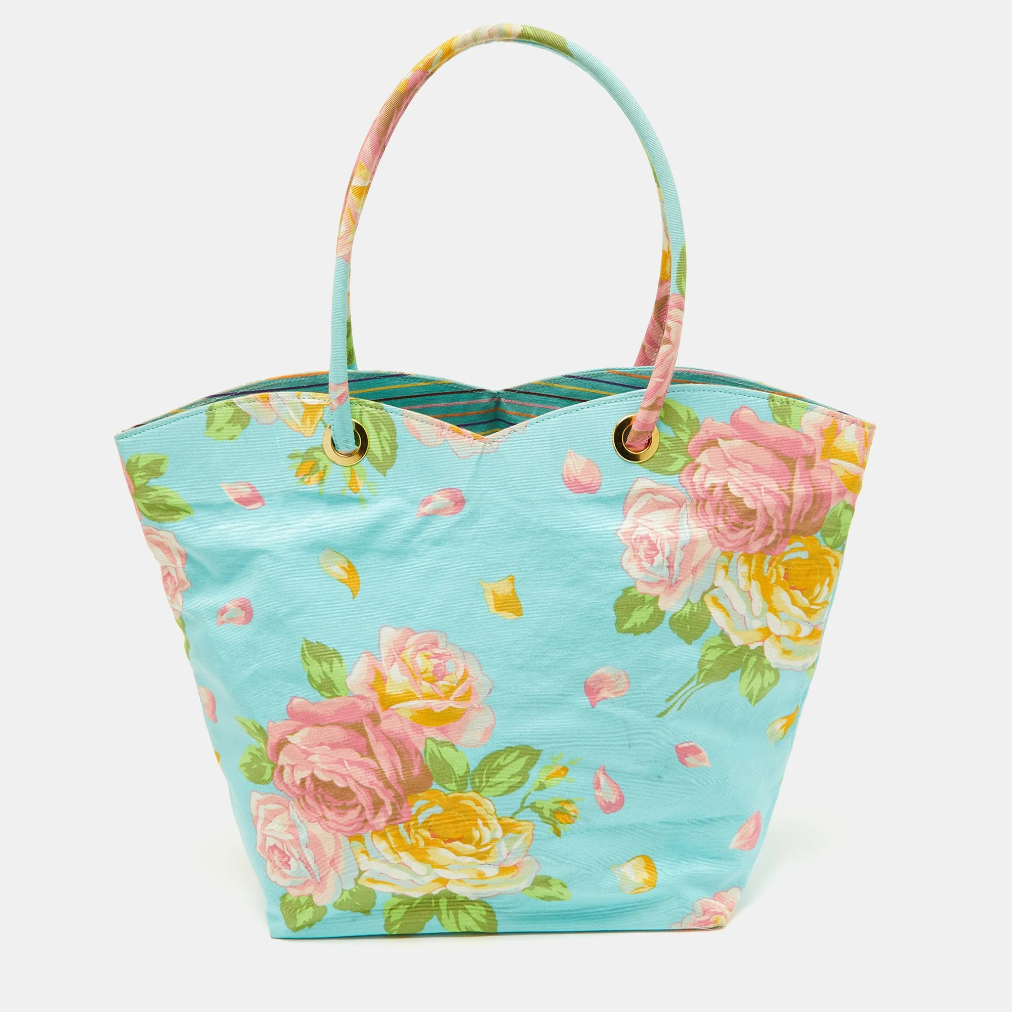 Multicolor Floral Print Canvas Open Tote