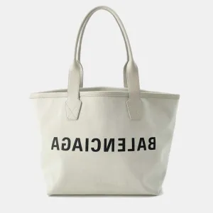 Off-White Canvas and Leather Jumbo Tote Bag