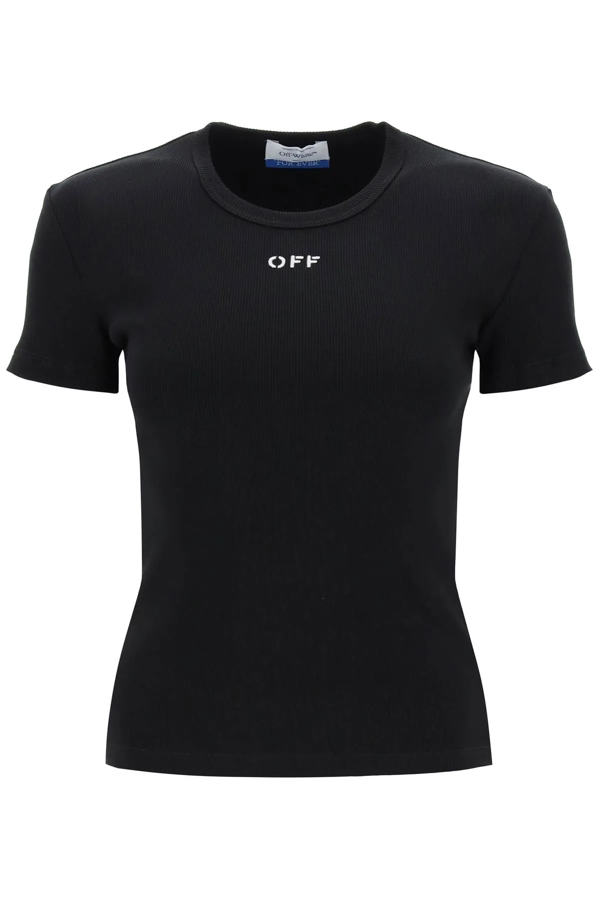 OFF-WHITE ribbed t-shirt with off embroidery