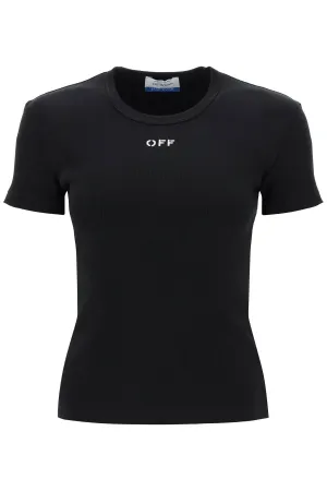 OFF-WHITE ribbed t-shirt with off embroidery